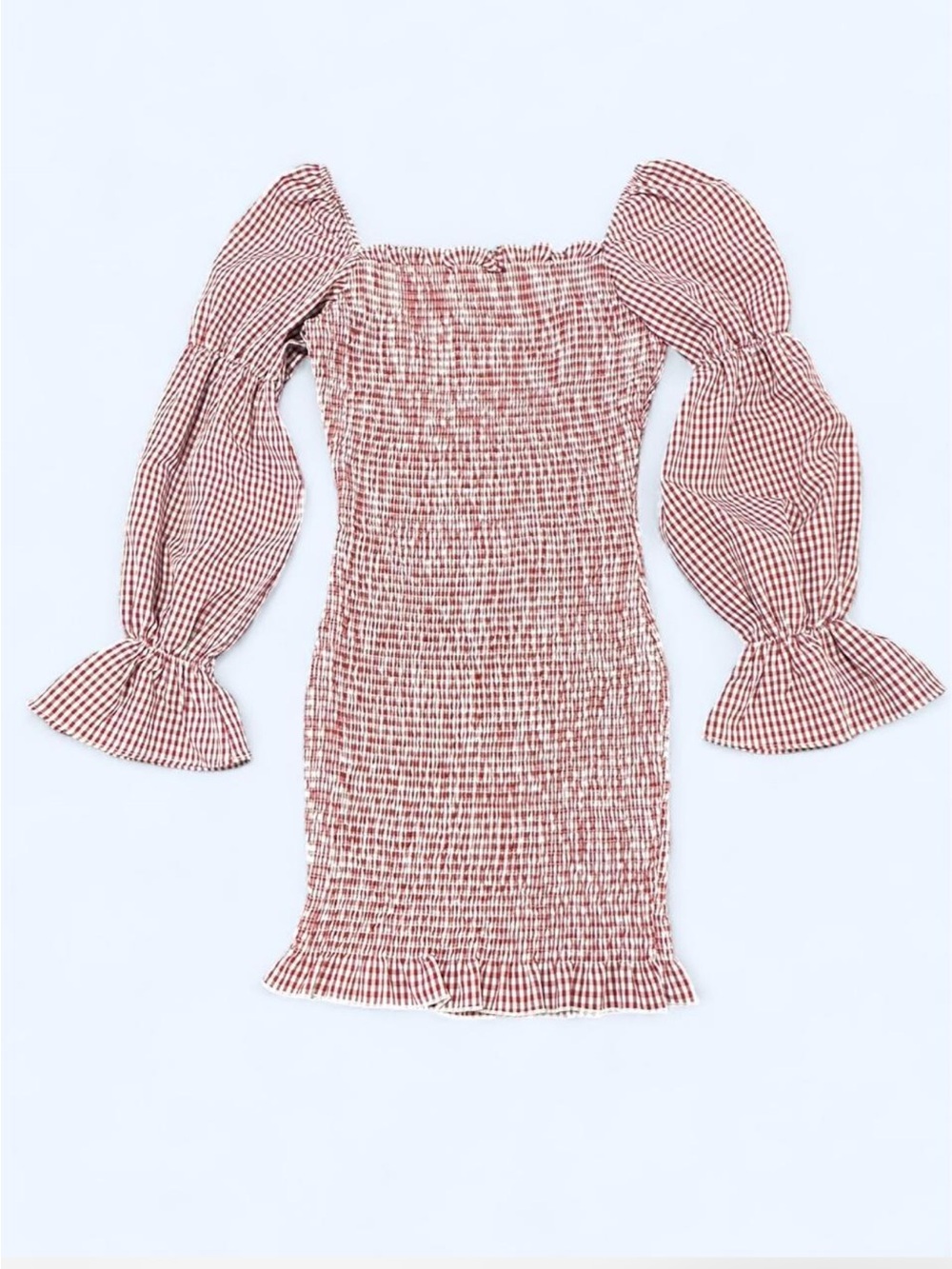 ❤️ Red Gingham Smocked Puff Sleeve Dress Sz 4 ✨